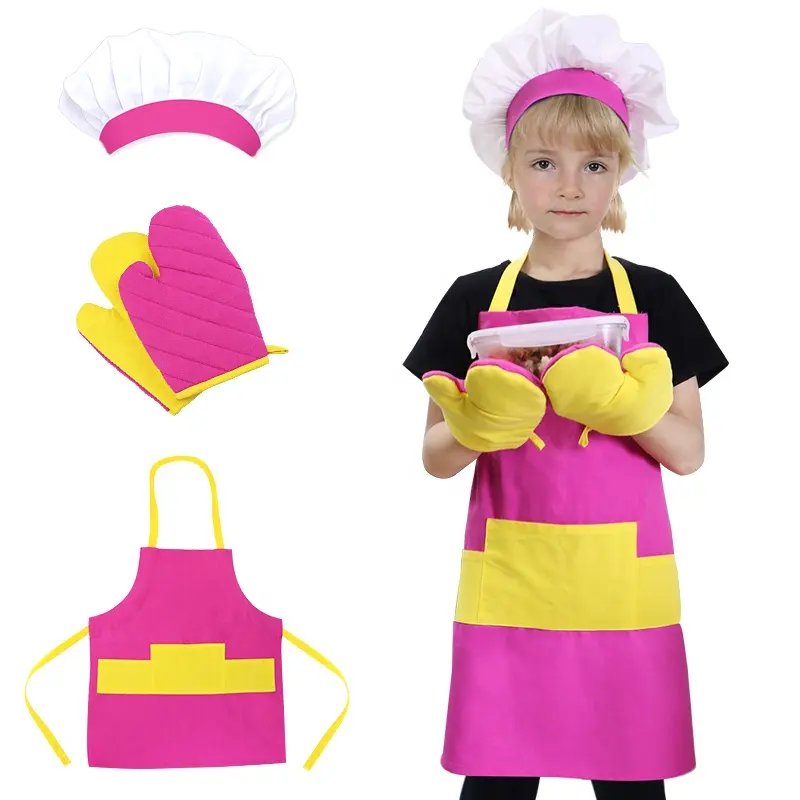 Kids Chef Wear Set dressing up set con grembiule da cappello e guanti da forno guanti per cucinare set regalo da forno