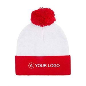 Bonnet en tricot personnalisé avec logo, pompon rouge et blanc, pour Halloween et Noël - Product Image 1