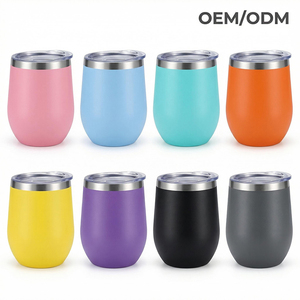 Gobelet isotherme 12 oz en acier inoxydable, forme œuf, pour café, vin rouge, jus, avec revêtement en poudre, personnalisable avec logo - Product Image 1