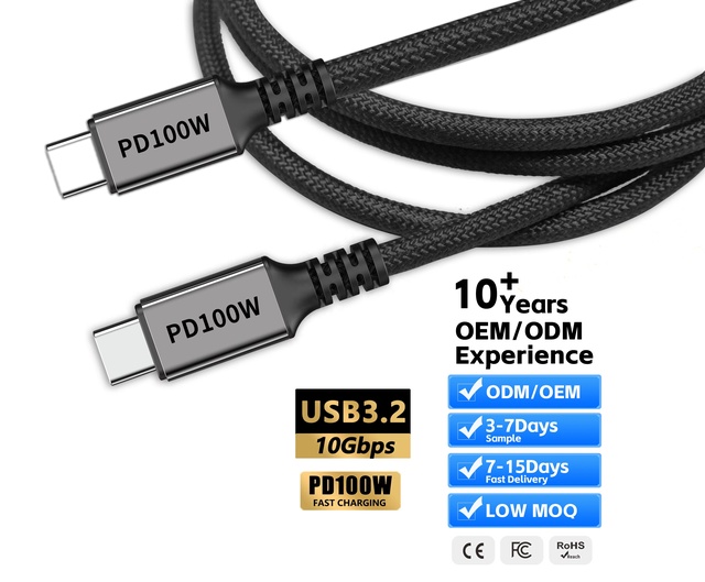 OEM Wholesale PD 100W 2M 1M USB C 3.2 Nylon Braided Fast Charging Data Cables Type C Charger Cord for I Phones Tablet to Android