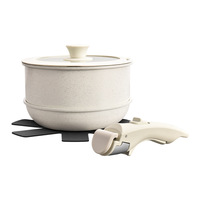 Ensemble de 5 ustensiles de cuisson antiadhésifs détachables style nordique avec couvercle en verre, casseroles et poêles en aluminium pour la cuisine domestique et la cuisinière, vente en gros