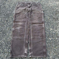 Jean en denim vintage pour homme, délavé effet peinture, coupe bootcut, baggy, double genou, style workwear, pantalon cargo de charpentier