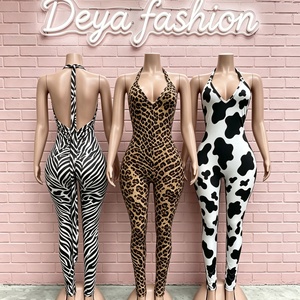 <span class=keywords><strong>Combinaison</strong></span> moulante sexy pour <span class=keywords><strong>femme</strong></span> C1631, imprimé animal, dos nu, tendance été - Product Image 1