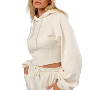 Conjunto Deportivo Informal de Alta Calidad con Logotipo Personalizado, Top Corto, Sudadera con Capucha, Pantalones Jogger, Conjunto de Chándal de Felpa para Mujer - Product Image 5