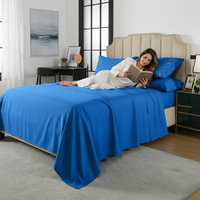 Ensemble de draps en microfibre de taille standard, 1800 fils, doux, sans plis, 6 pièces, couleur bleue avec broderie en dentelle pour hôtel