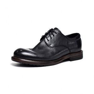 Men's Handcrafted Goodyear Welted Casual Retro Water-Washed Rubber Sole Comfortable Business <b>Height</b> <b>Increasing</b> <b>Shoes</b> - Product Image 2