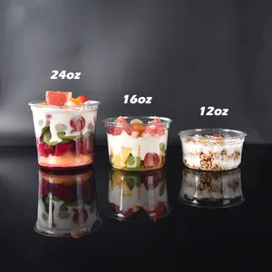 Одноразовый пластиковый контейнер для холодных продуктов 12 унций, герметичный контейнер для продуктов, чашка для продуктов с крышками
