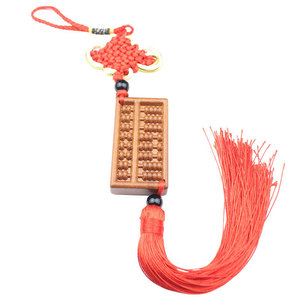 Colgante de madera de durazno con diseño de ábaco para coche, adorno para espejo retrovisor con borla roja y diseño de nudo chino - Product Image 5