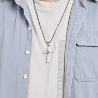 Kalung Liontin Salib Sederhana Trendy dari Baja Anti Karat, Perhiasan Kristen untuk Pria, Grosir, Religius, Geometris Baru