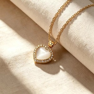 Collar con Colgante de Cristal en Forma de Corazón, Chapado en Oro, Acero Inoxidable, Resistente al Agua, Amuleto de Amor para Hacer Joyería DIY / San Valentín - Product Image 4