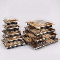 Plateaux carrés en plastique Sashimi, boîte d'emballage jetable, boîte à Sushi dorée