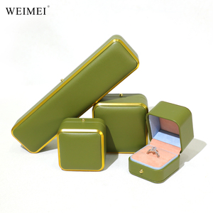 WEIMEI Custom Logo Luxury Olive Green PU Leather Pink Interior Gold Metal Trim <b>Ring</b> Necklace Bracelet Jewelry Packaging <b>Box</b> - Product Image 1