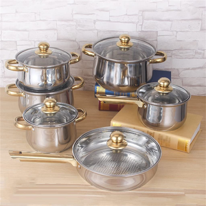 Kitchenware Household Stainless Steel Non Stick Coating Kitchen Cooking Pots and Pans <b>Sets</b> With Golden Handle - Product Image 3