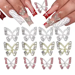 Populaire 10 pièces/sac creux papillon métal Nail Art strass bijoux breloque 3D or argent Zircon petit papillon ongles breloques
