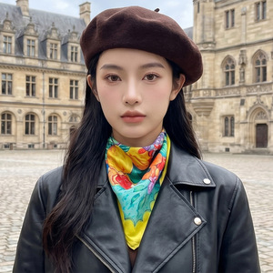 Vintage Bohemian Lemon Print Silk Satin <b>Scarf</b> Summer Beach Travel 70x70cm Square Headscarf French Elegant Thin <b>Chiffon</b> - Product Image 2