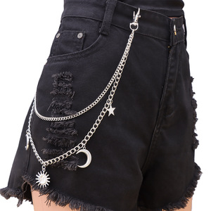 Metal <b>Moon</b> Sun Star Pendant Waist Chain For Jeans Hip Hop Punk Unisex Zinc Alloy Double <b>Ring</b> Daily Wear - Product Image 6