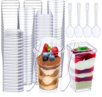 Récipients alimentaires carrés 100ml jetables Mini clair yaourt gelée pouding crème glacée tasse Mousse PS plastique Dessert tasse avec couvercle