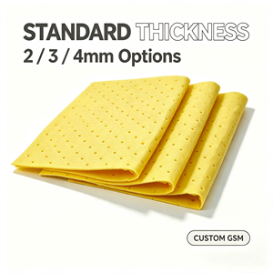 Tampons absorbants jaunes perforés à fossettes, collés par sonoterminaison pour une absorption rapide des déversements de produits chimiques dangereux - Product Image 5