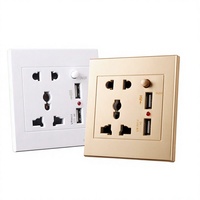 Prise murale universelle double pôle 5 broches durable avec double port USB et barrières de sécurité LED 10A 250V