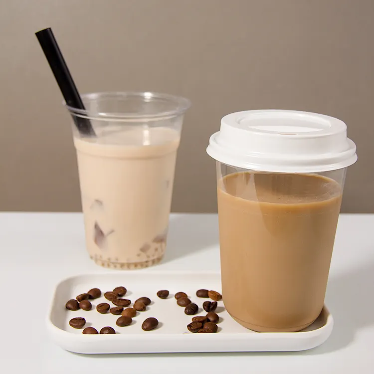 Atacado 350ml 450ml 550ml Round Plastic Iced Coffee Smoothie Milkshake Garrafa Embalagem Para Bebidas Frias