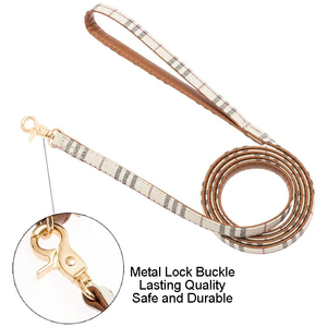 Conjunto de Collar y correa con lazo para perro, Bandana a cuadros bonita para caminar, corbata ajustable de cuero suave para perro pequeño con campanas - Product Image 2