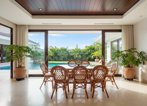 Juego de Comedor JAVA con Estructura de Ratán, Estilo Tradicional, Cómodo, Mesa Larga para Apartamento, Villa, Hotel y Muebles para el Hogar - Product Image 4