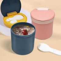 Boîte à lunch ronde de 450 ml, boîte à soupe portable, tasse à porridge avec couvercle pour enfants, boîte à bento en plastique, boîte à nourriture scellée pour étudiants
