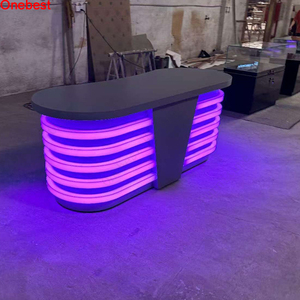 Table de console de diffusion en pierre et bois de surface solide noire sur mesure Bureau de réception de <span class=keywords><strong>studio</strong></span> de nouvelles TV moderne avec LED - Product Image 5