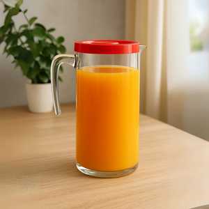Caraffa in vetro da 1 litro con coperchio rosso e beccuccio, manico ergonomico per servire succhi, acqua e bevande - Product Image 5