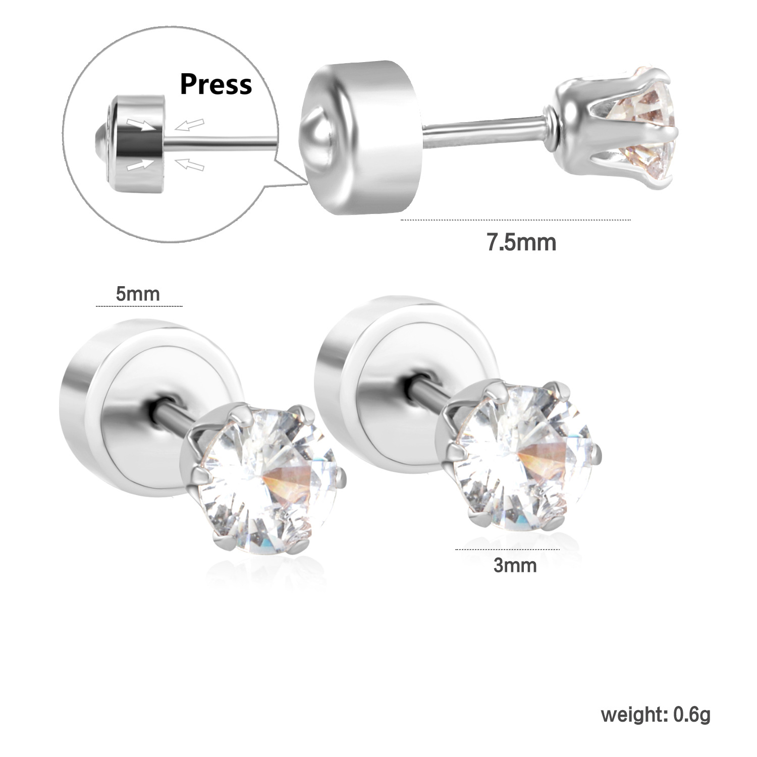 3mm steel-colored earrings