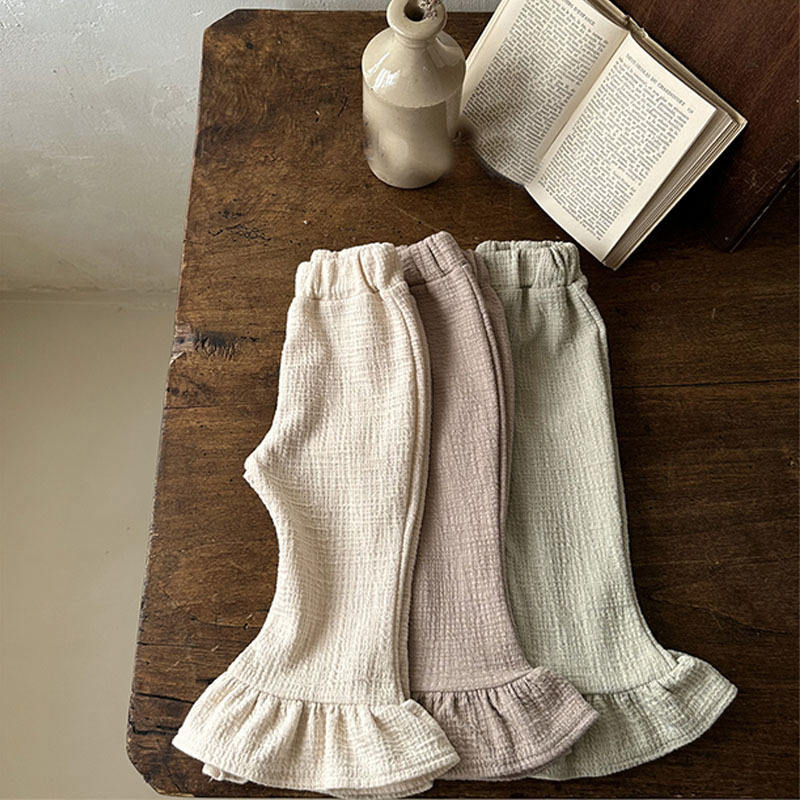 Korean Version Ins Style 2023 Spring And Autumn Crimping Girls Slim Trousers Bell Bottoms For Infants And Children