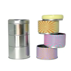 Custom Loose Tea Round Tea Tin Can Metal Container Coffee Powder Airtight Stackable Tea Tin 3 Layered Personalized Tin Box