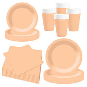 DAMAI Solid Color Party Supplies Light Orange Dinnerware Set Disposable Dinner 7 Inch 9 Inch Plate <b>Paper</b> Cup Cutlery Napkin - Product Image 3