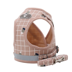 Hot kustom logo kotak-kotak hewan peliharaan harness mewah kerah anjing set tali dengan saku - Product Image 6