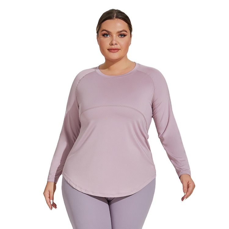 EVELYN OEM ODM Plus-size Women's Sportswear Long Yoga Top Covers Hips Loose Fit Spandex/Polyester Nine-quarter Sleeves Shirt