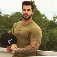 T-shirt de sport à col rond pour hommes Muscle Brothers, manches courtes, vêtements de fitness, course à pied, entraînement, Alpha manches courtes