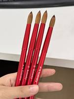 Kuas Kuku Rambut Kolinsky Berkualitas Mewah Sangat Tebal, Ferrule Berkerut, Gagang Logam Merah, Kuas Lukis Kuku Akrilik 10pcs
