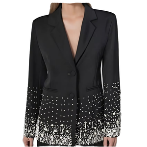 Blazer Corto Negro de Mezclilla con Cinturón de Ganchillo Estilo Vintage para Mujer, Moda Casual Holgada, Nueva Colección 2025 para Todas las Temporadas - Product Image 2