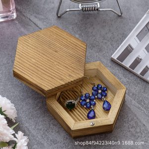 Wooden Hexagon Jewelry Box 8x8x8cm Natural Wood Color <b>Ring</b> <b>Storage</b> Box For Wedding Jewelry Packaging - Product Image 5