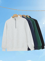 Marque à la mode hommes demi fermeture éclair sport sweat solide noir sans capuche veste de travail col Vertical lourd transfrontalier