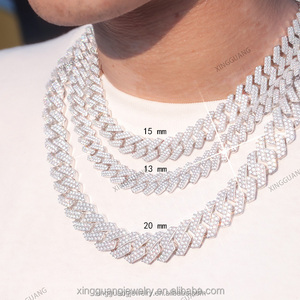 En stock Bijoux fins en argent sterling 925 avec diamants Moissanite VVS, chaîne cubaine entièrement sertie de 8 à 15 mm, bracelet cubain pour hommes et femmes - Product Image 3