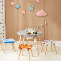 EDULAND OEM/ODM Ensemble Table et Chaises Modernes en Bois pour Enfants, 4 Places, Motif Animaux (Chiot, Chaton, Lapin), Écologique et Sûr