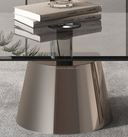 Table basse en verre transparent à vendre, base en acier inoxydable argenté de luxe, table centrale carrée, table à thé ronde pour salon de villa