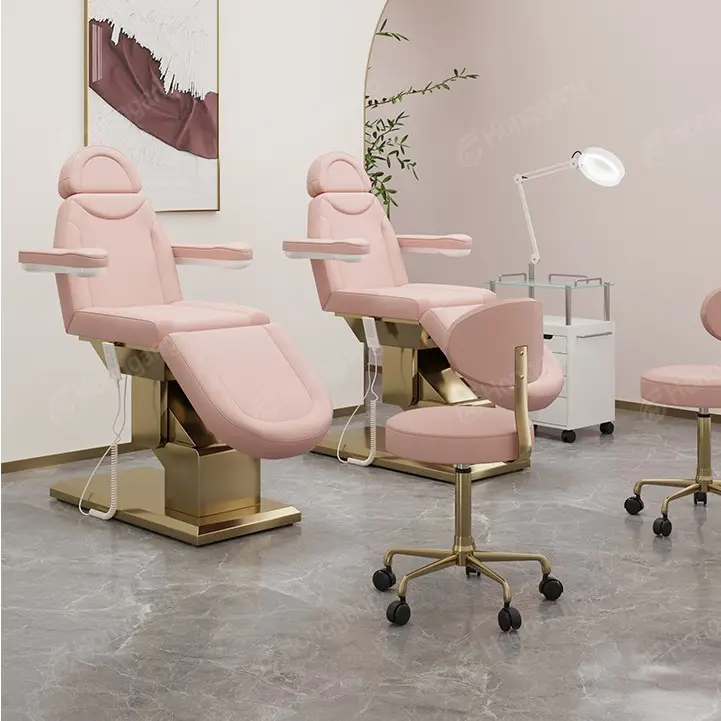 Salon Meubels 3 Motor Metalen Basis Elektrische Gezichts Roze Massage Bed Spa Speciaal Voor Schoonheidssalons
