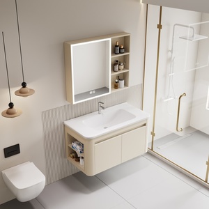 Mueble de Baño de Aluminio con Espejo LED, Montado en la Pared, con Almacenamiento Clasificado y Deslizamiento Suave, para Proyectos Hoteleros - Product Image 1