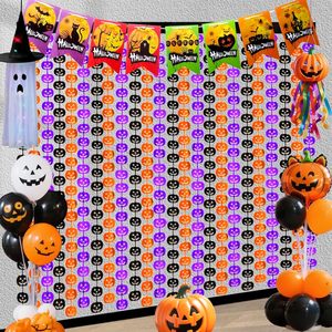 Decoración de Fondo para Fiesta de Cumpleaños o Casa Encantada: Fantasma Lindo de Halloween, Gato Negro, Sombrero de Bruja, Cortina de Flecos de Lámina Rosa - Product Image 4