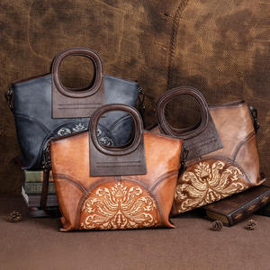 Bolso de Hombro Andong para Mujer, Cuero Vacuno Genuino, Retro, Gran Capacidad, Grabado, Color Puro Frotado a Mano, Bolso Portátil - Product Image 4