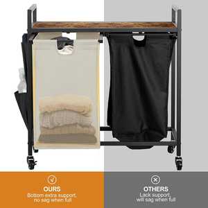 Cesto Organizador de Ropa Sucia Doble, Grande, de Hierro, Personalizable, Plegable, con Ruedas, para Uso Doméstico - Product Image 6