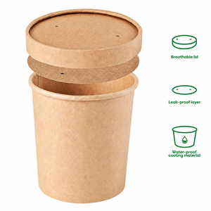 Ciotola per Zuppa in Carta Kraft Usa e Getta con Coperchio in PP, Contenitore Personalizzato Antisgocciolamento per Alimenti Caldi da <span class=keywords><strong>Asporto</strong></span> - Product Image 2