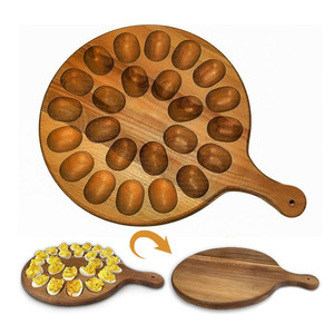 Organizador de Huevos para Cocina con 24 Compartimentos, Tabla de Madera de Acacia Reversible para Charcutería y Platos para Huevos Rellenos - Product Image 1